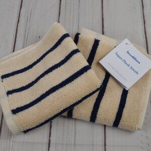 Brooklinen Super-Plush Washcloths Striped Midnight Navy Turkish Cotton Set 2 NWT
